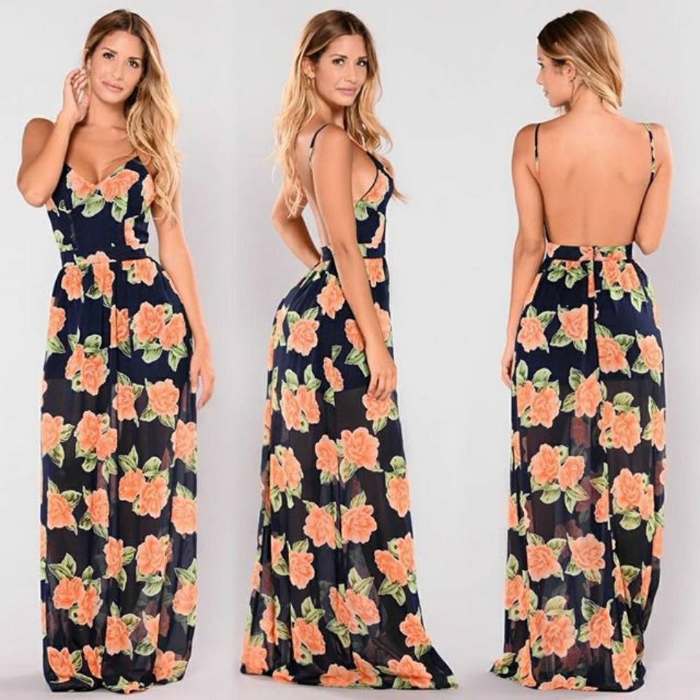 Fashion nova navy flower maxi dress New With Tags